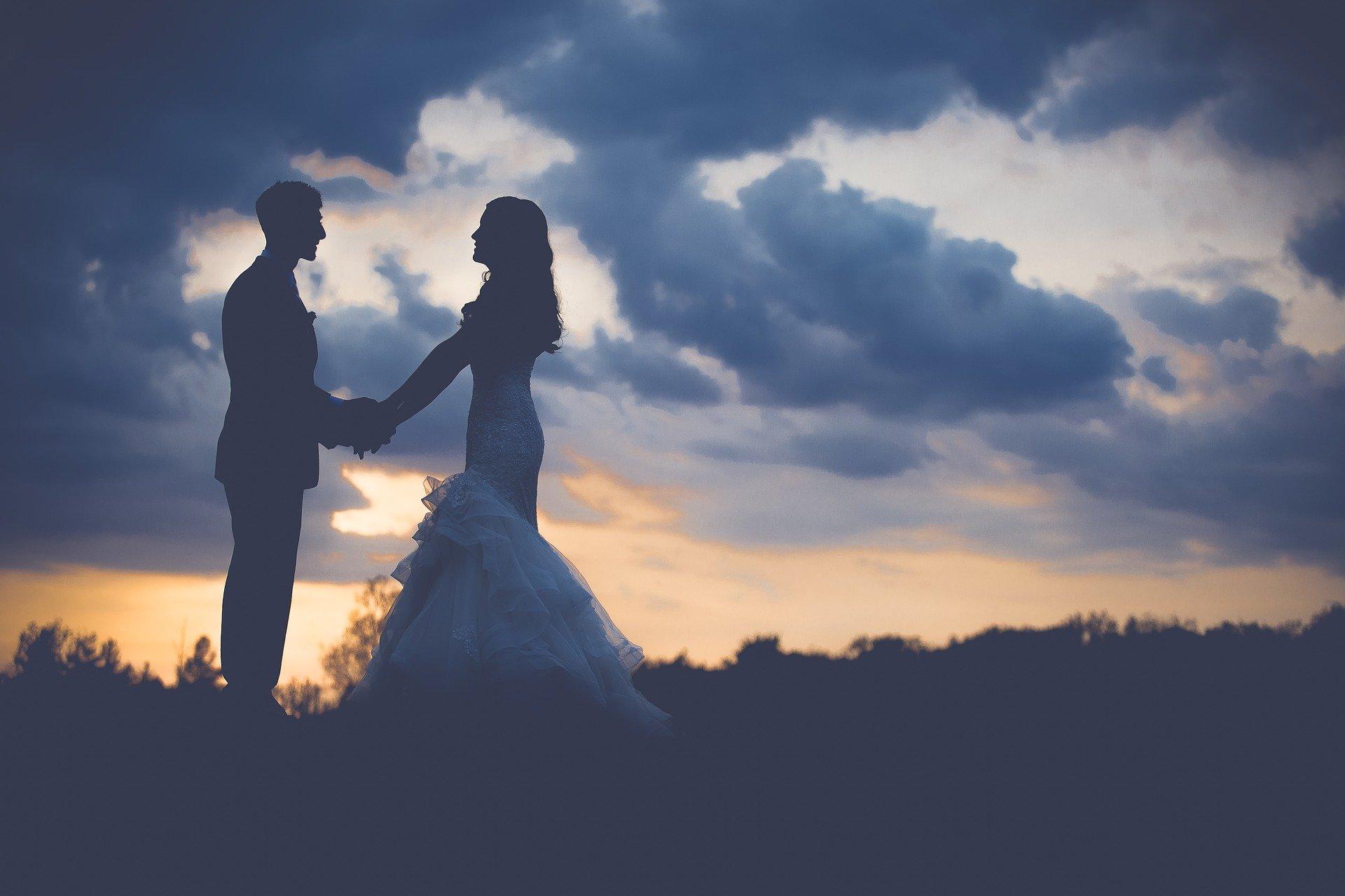 clouds, bride, groom