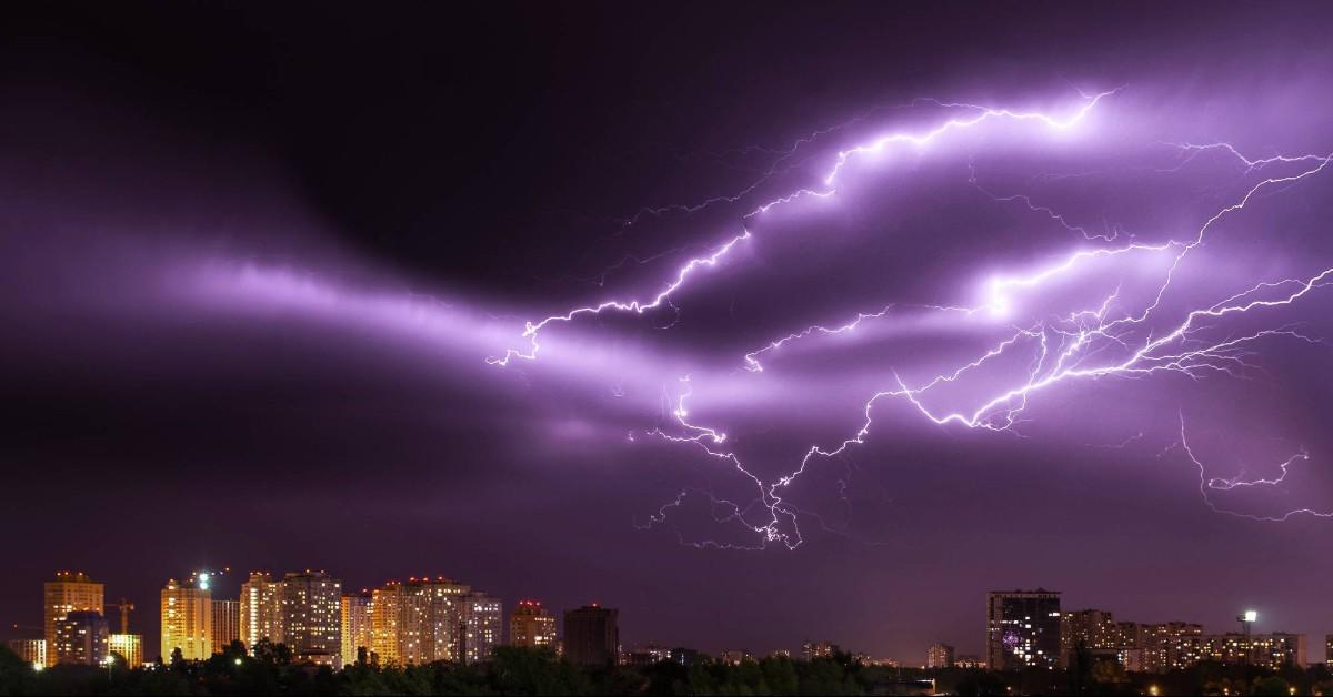 lightning in a purple sky