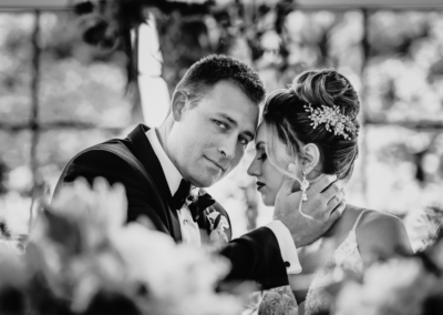 black and white picture of a bride and groom